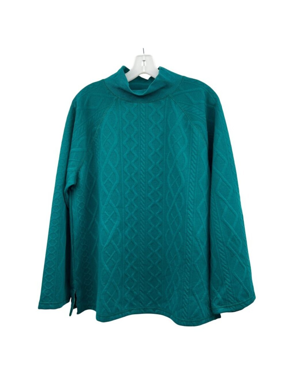 Talbots Textured Knit Pullover Top Mock Neck Teal Green Size Large